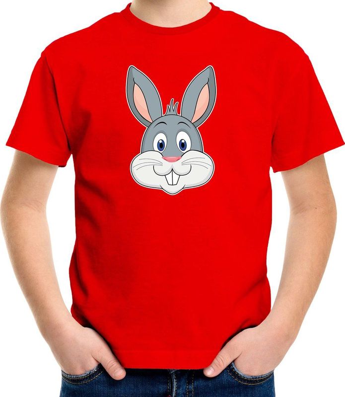 Bellatio Decorations - Cartoon Konijn - T-shirt - Rood - Katoen