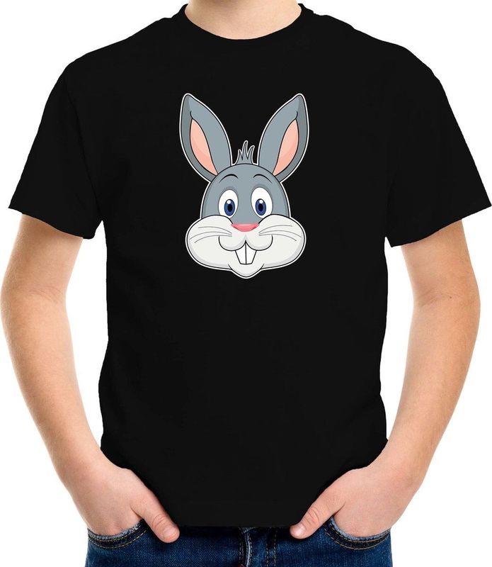 Bellatio Decorations - Cartoon Konijn - T-shirt - Zwart - Katoen