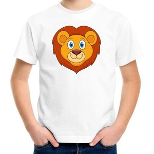 Cartoon leeuw t-shirt wit voor jongens en meisjes - Kinderkleding dieren t-shirts kinderen 110 116