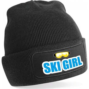 Apres ski muts ski girl zwart voor dames - Foute wintersport muts dames