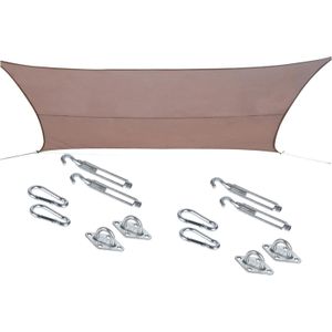 Polyester schaduwdoek/zonnescherm Curacao rechthoekig taupe 3 x 4 meter - inclusief bevestiging haken set