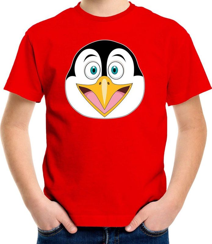 Bellatio Decorations - Cartoon Pinguin T-shirt - Rood - Katoen