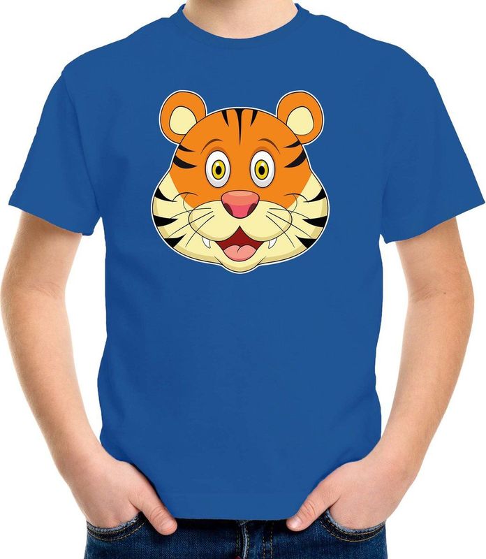 Cartoon tijger t-shirt blauw voor jongens en meisjes - Cartoon dieren t-shirts kinderen