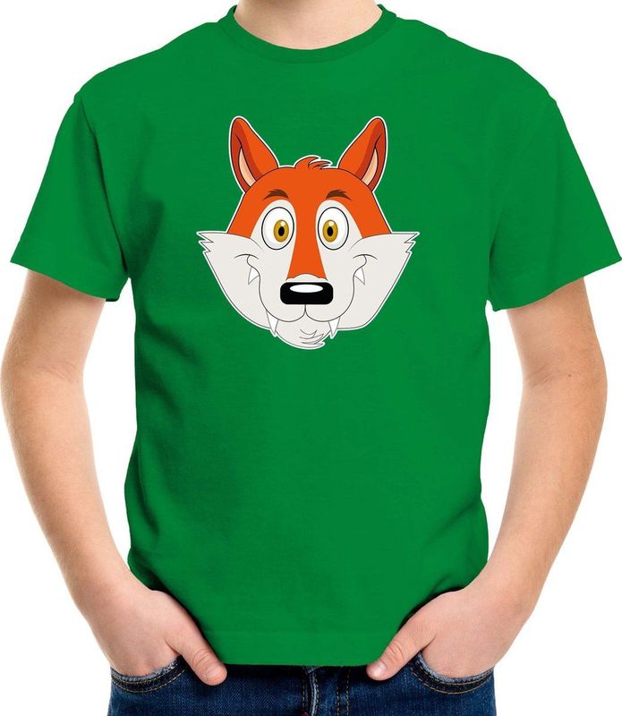 Cartoon vos t-shirt groen voor jongens en meisjes - Kinderkleding dieren t-shirts kinderen 110 116