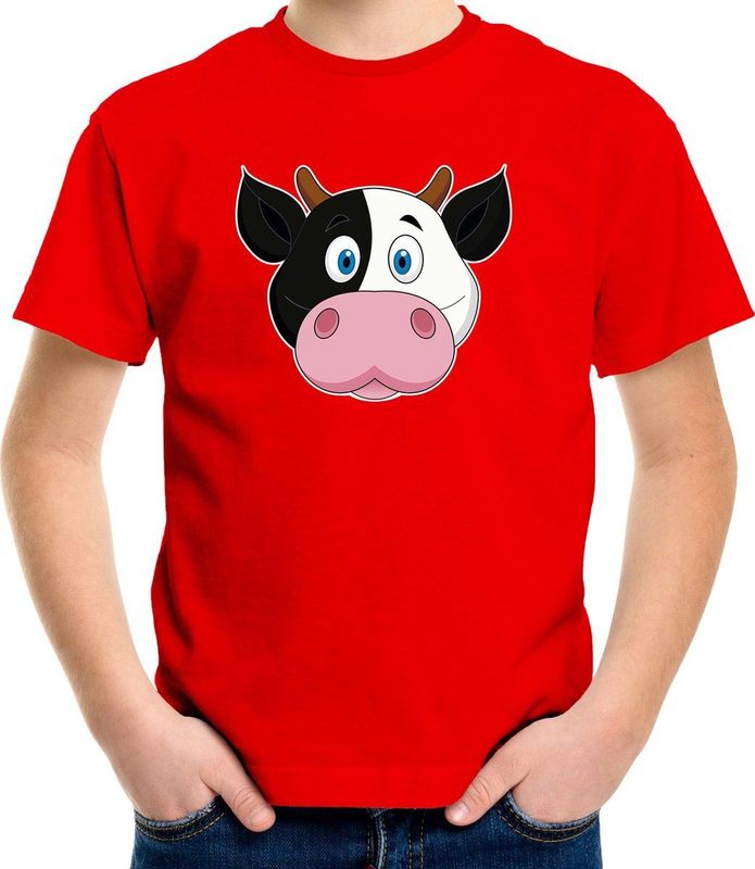 Cartoon koe t-shirt rood voor jongens en meisjes - Kinderkleding dieren t-shirts kinderen 110 116