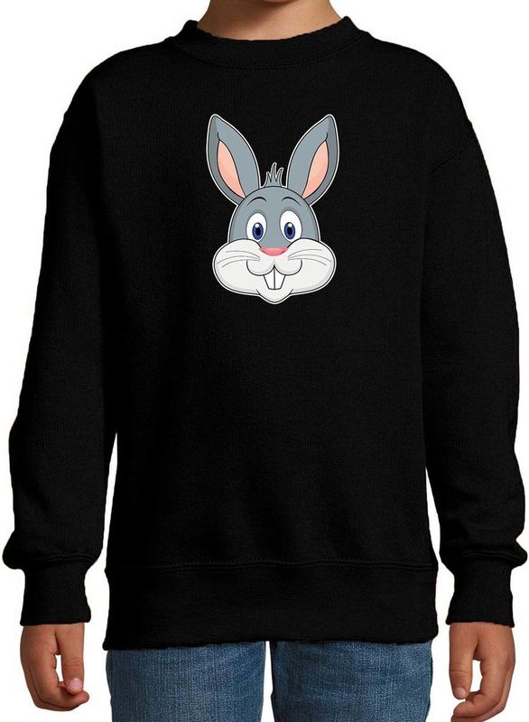 Cartoon konijn trui zwart voor jongens en meisjes - Kinderkleding / dieren sweaters kinderen