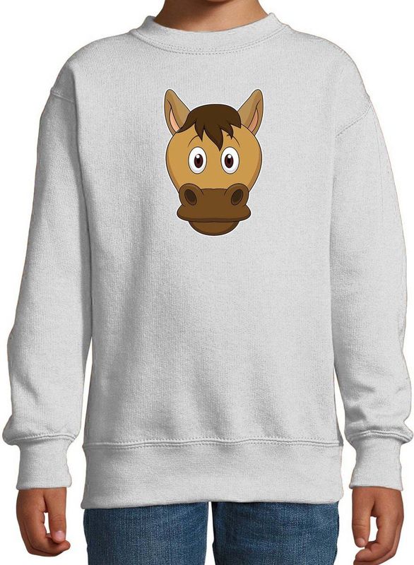 Cartoon paard trui grijs voor jongens en meisjes - Kinderkleding / dieren sweaters kinderen