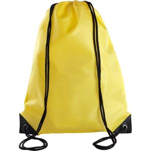 Sport gymtas/draagtas in kleur geel met handig rijgkoord 34 x 44 cm van polyester en verstevigde hoeken