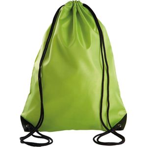 Sport gymtas/draagtas in kleur lime groen met handig rijgkoord 34 x 44 cm van polyester en verstevigde hoeken