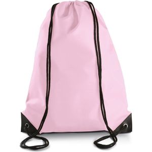 Sport gymtas/draagtas in kleur lichtroze met handig rijgkoord 34 x 44 cm van polyester en verstevigde hoeken