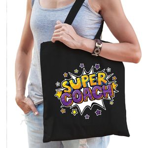 Super coach popart katoenen tas zwart voor volwassenen - verjaardag - kado /  tasje / shopper