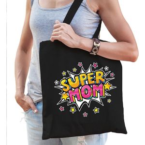 Super mom popart katoenen tas zwart voor dames - verjaardag / Moederdag tassen - kado /  tasje / shopper