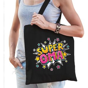 Super oma popart katoenen tas zwart voor dames - verjaardag / Moederdag tassen - kado /  tasje / shopper