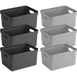 Opbergboxen/opbergmanden - 6x stuks - 32 liter - kunststof - 45 x 35 x 24 cm - zwart/grijs