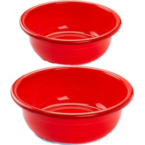 Voordeel set multifunctionele kunststof ronde afwas teiltjes rood in 2-formaten - 11 en 20 liter inhoud