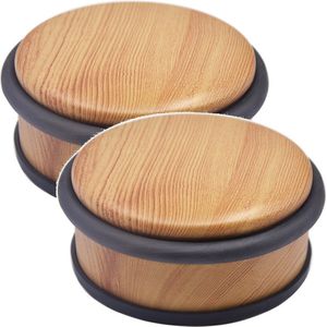 2x Stuks ronde deurstopper houtlook 10 x 4,5 cm van metaal - Deurstop