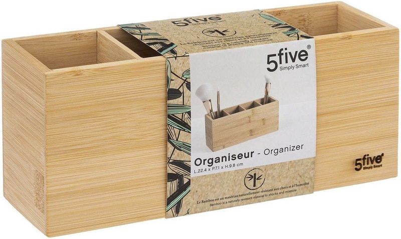 Set van 2x stuks make-up organizer 4 vakken 22,5 x 7 cm van bamboe - Nagellak houder - Make-up houder - Organizers