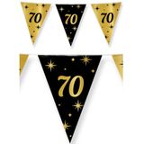 Leeftijd verjaardag feestartikelen pakket vlaggetjes/ballonnen 70 jaar zwart/goud - 12x ballonnen/2x vlaggenlijnen