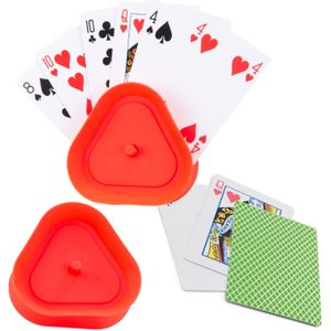2x Speelkaartenhouders - inclusief 54 speelkaarten groen geruit - kunststof - 8,6 x 8,6 x 2,6 cm - Kaarthouders