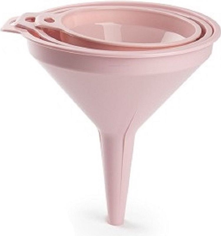 Trechters set groot roze 3-delig - Keuken/camping artikelen/benodigdheden - 12, 14 en 16 cm diameter