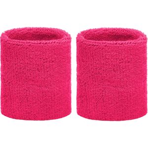 Set van 2x stuks sport/fitness zweetbandjes fuchsia roze voor de pols