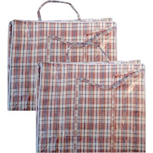 Set van 2x stuks mega/jumbo/XXL boodschappentas/shopper rood geruit 65 x 30 cm van kunststof - Boodschappen tassen