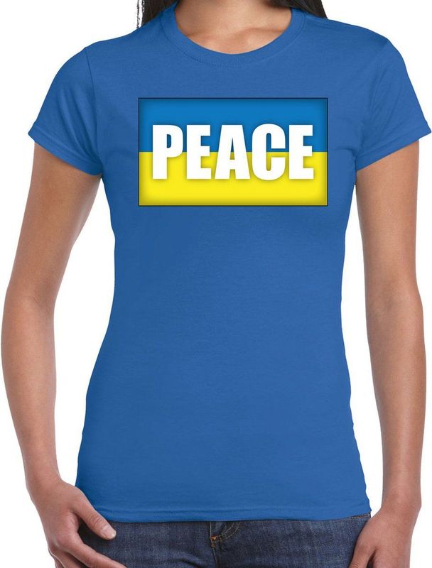Peace t-shirt blauw dames - Oekraine protest demonstratie shirt - vrede - Oekraiense vlag