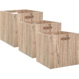 Set van 3x stuks opbergmand/kastmand 29 liter bruin/naturel van hout 31 x Opbergboxen Vakkenkast manden
