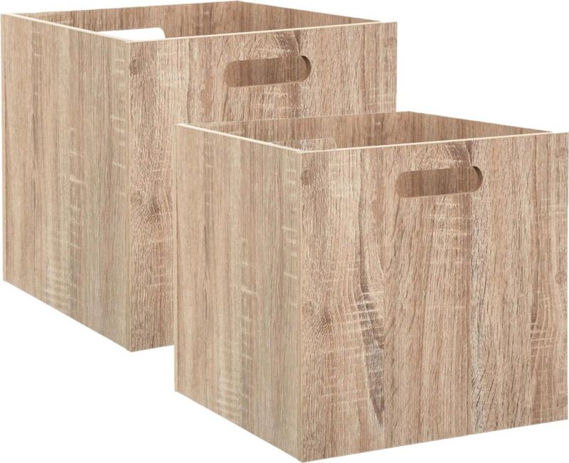 Set van 4x stuks opbergmand/kastmand 29 liter bruin/naturel van hout 31 x Opbergboxen Vakkenkast manden