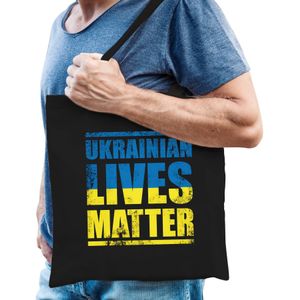 Tas - Ukrainian lives matter - stand with Ukraine - zwart - protest - Oekraiense vlag - Feest Boodschappentassen
