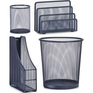 Thuis kantoor luxe bureau inrichting complete set 4-delig metaal antraciet-kleurig - Zeller accessoires