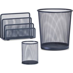 Thuis kantoor luxe bureau inrichting complete set 3-delig metaal antraciet-kleurig - Zeller accessoires