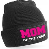 Muts mom of the year / moeder van het jaar zwart voor dames - Winter cadeau mama/ moeder - Mutsen - volwassenen