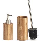 Luxe WC/Toilet spullen set Toiletborstel met zeeppompje van acacia hout