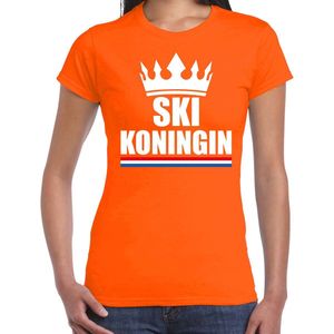 Oranje Ski koningin apres ski shirt met kroon dames - Sport hobby kleding