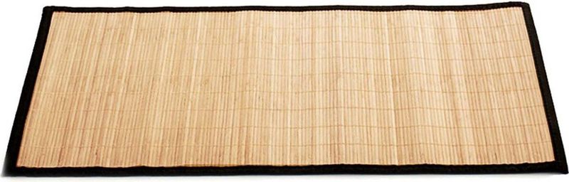 Badkamer vloermat anti-slip lichte bamboe 50 x 80 cm met zwarte rand - Douche/bad accessoires