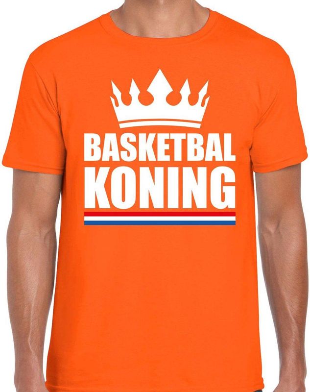 Oranje basketbal koning shirt met kroon heren - Sport hobby kleding