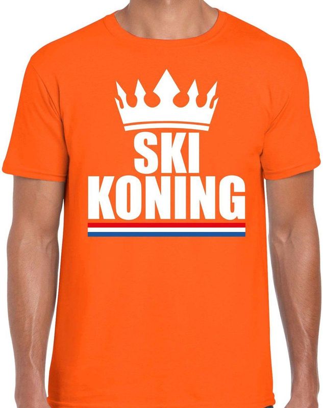 Oranje Ski koning apres ski shirt met kroon heren - Sport hobby kleding