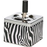 Metalen druk asbak vierkant model in zebra print 9 x 9 x 12 cm