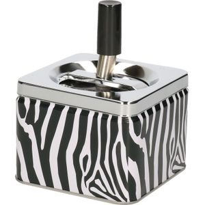 Metalen druk asbak vierkant model in zebra print 9 x 9 x 12 cm