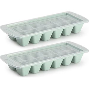 Set van 2x stuks IJsblokjes/ijsklontjes maken kunststof bakje met handige afsluitdeksel mintgroen 28 x 11 cm