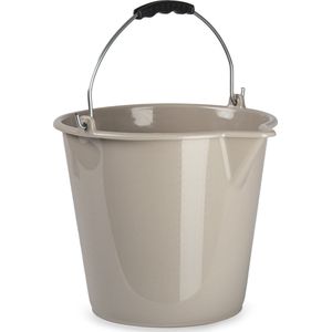 Huishoud schoonmaak emmer kunststof taupe 9 liter inhoud 30 x 26 cm - Met metalen hengsel en schenktuit