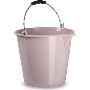 Huishoud schoonmaak emmer kunststof oud roze 9 liter inhoud 30 x 26 cm - Met metalen hengsel en schenktuit