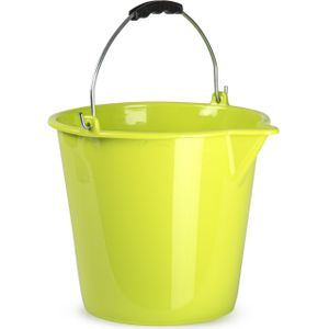 Huishoud schoonmaak emmer kunststof groen 9 liter inhoud 30 x 26 cm - Met metalen hengsel en schenktuit
