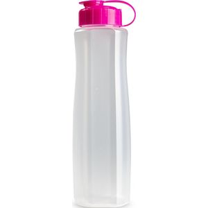 Kunststof waterfles 1500 ml transparant met dop roze - Drinkflessen/sport/fitness flessen