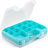 Opbergkoffertje/opbergdoos/sorteerbox 22-vaks kunststof blauw 28 x 21 x 6 cm - Sorteerdoos kleine spulletjes
