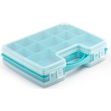 Opbergkoffertje/opbergdoos/sorteerbox 22-vaks kunststof blauw 28 x 21 x 6 cm - Sorteerdoos kleine spulletjes