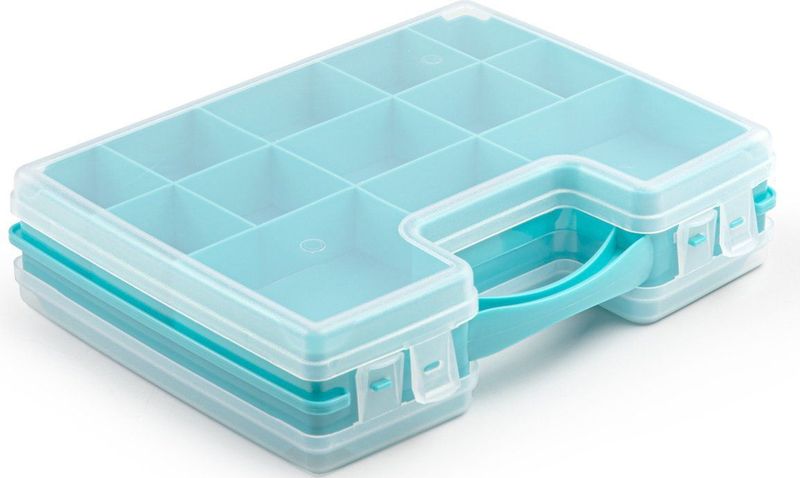 Opbergkoffertje/opbergdoos/sorteerbox 22-vaks kunststof blauw 28 x 21 x 6 cm - Sorteerdoos kleine spulletjes