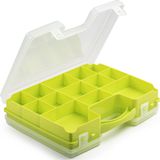 Opbergkoffertje/opbergdoos/sorteerbox 22-vaks kunststof groen 28 x 21 x 6 cm - Sorteerdoos kleine spulletjes