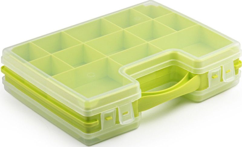 Opbergkoffertje/opbergdoos/sorteerbox 22-vaks kunststof groen 28 x 21 x 6 cm - Sorteerdoos kleine spulletjes